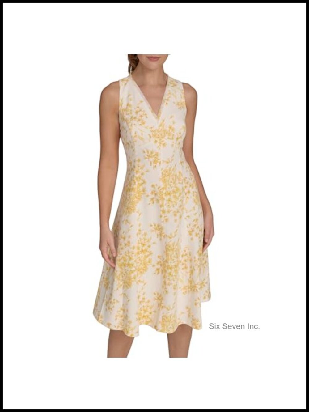 Women's Sleeveless V-Neck Fit and Flare Dress, Polyester Spandex